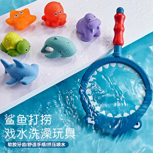 Floating Animal Bath Toy Set (Lion, Shark & Fish